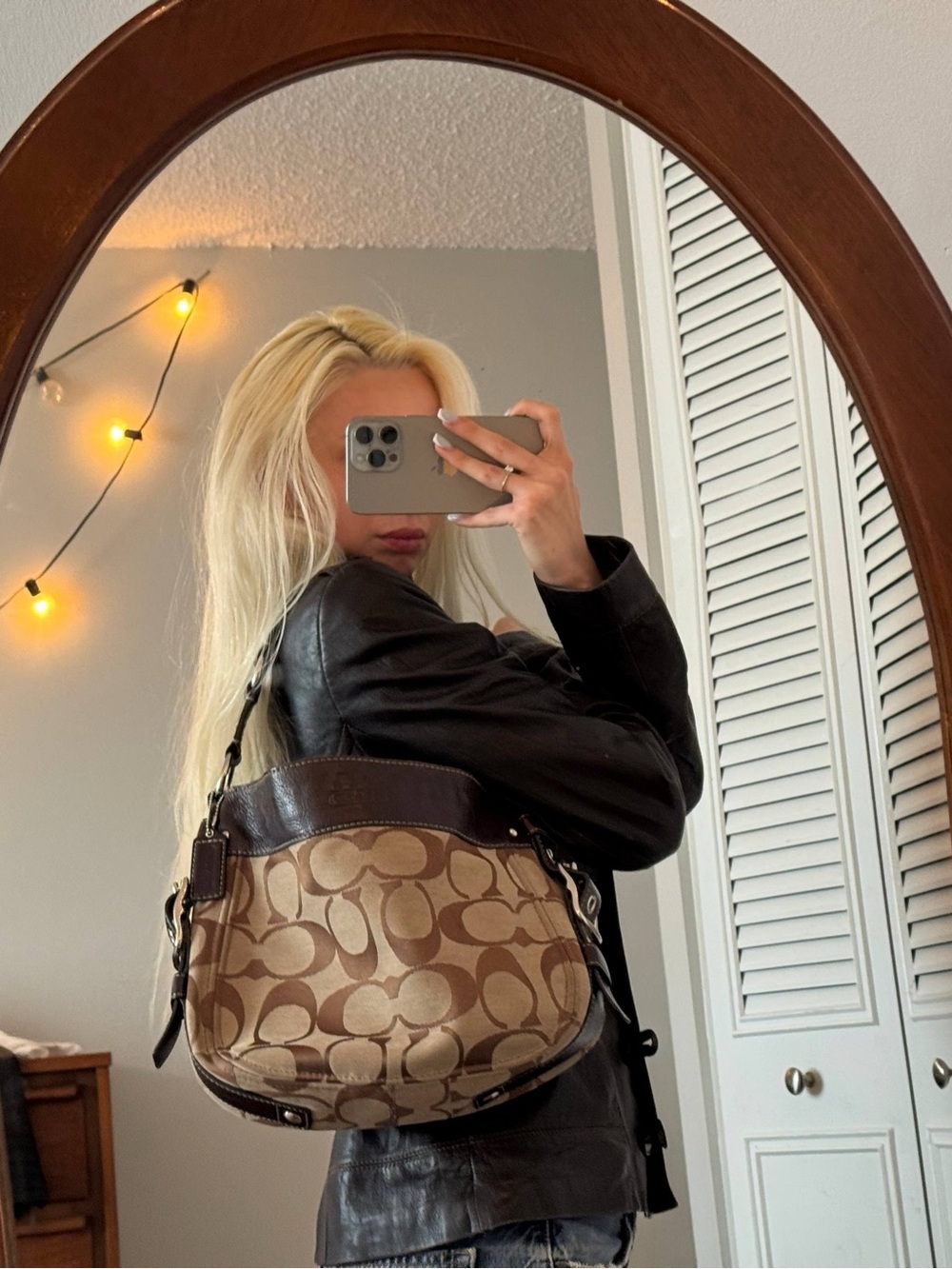 Vintage Coach Tan/Brown Signature Canvas Hobo Shoulder Bag